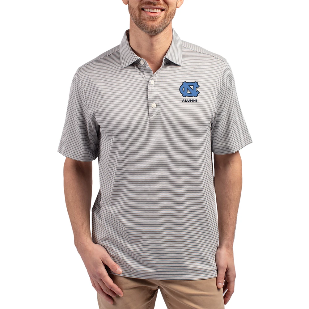 Men's Cutter & Buck Gray North Carolina Tar Heels Forge Eco Double Stripe Stretch Recycled Polo