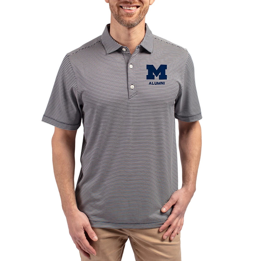 Men's Cutter & Buck Navy Michigan Wolverines Forge Eco Double Stripe Stretch Recycled Polo