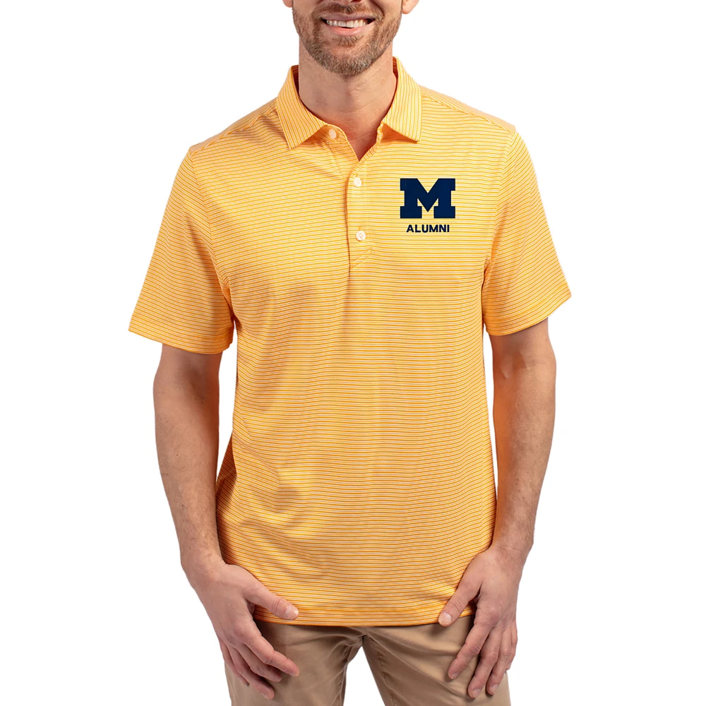 Men's Cutter & Buck Gold Michigan Wolverines Forge Eco Double Stripe Stretch Recycled Polo