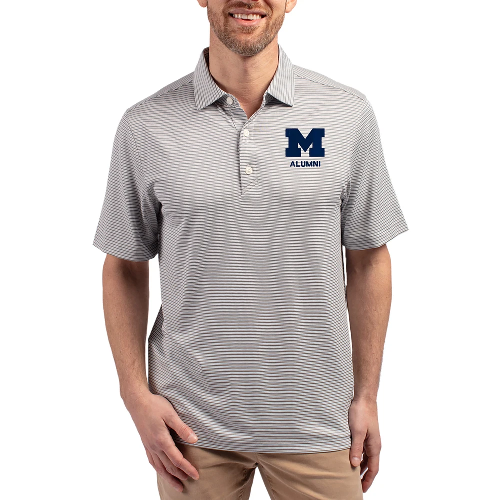 Men's Cutter & Buck Gray Michigan Wolverines Forge Eco Double Stripe Stretch Recycled Polo