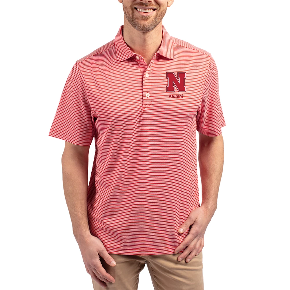 Men's Cutter & Buck Scarlet Nebraska Huskers Forge Alumni Eco Double Stripe Stretch Recycled Polo