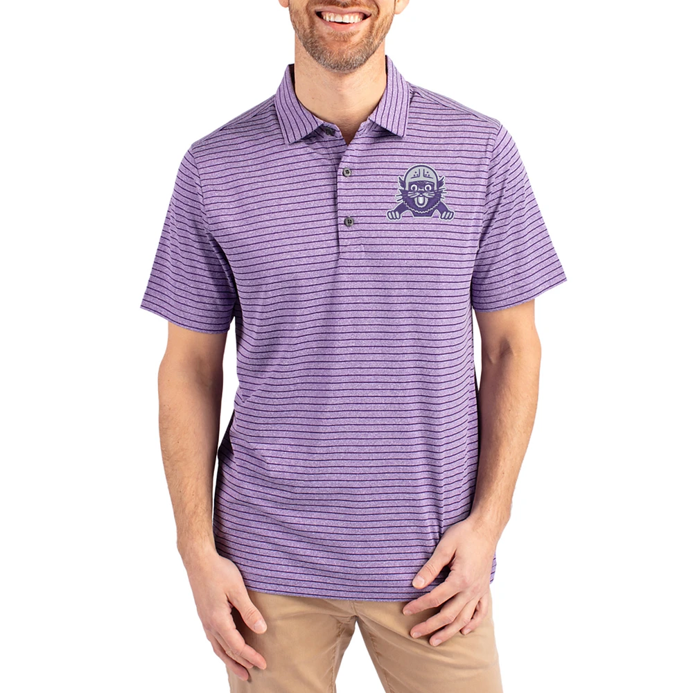 Men's Cutter & Buck Heather Northwestern Wildcats Forge Eco Stripe Stretch Recycled Polo