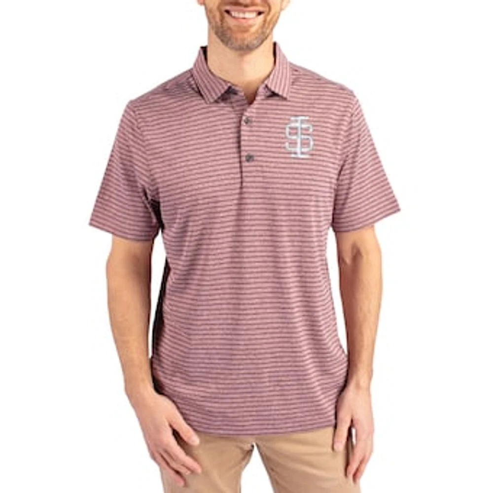 Men's Cutter & Buck Heather Maroon Southern Illinois Salukis Forge Eco Stripe Stretch Recycled Polo