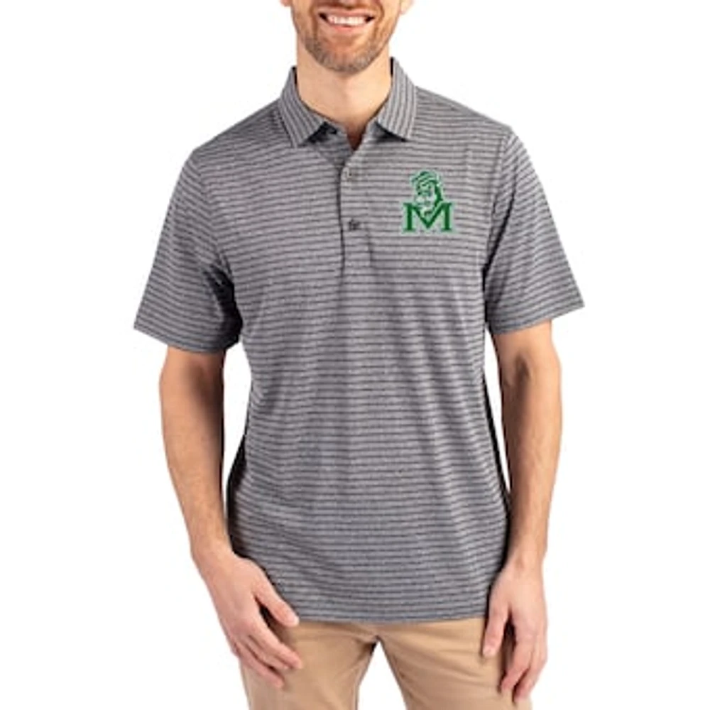 Men's Cutter & Buck Heather Marshall Thundering Herd Forge Eco Stripe Stretch Recycled Polo