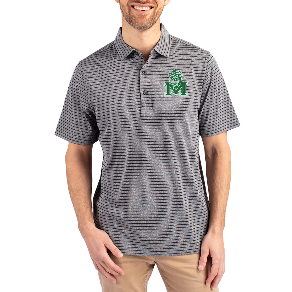 Men's Cutter & Buck Heather Marshall Thundering Herd Forge Eco Stripe Stretch Recycled Polo