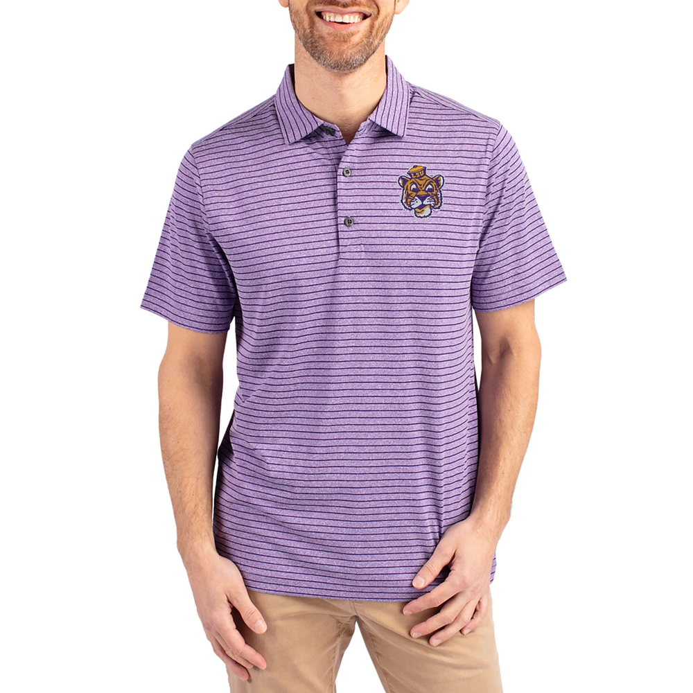 Men's Cutter & Buck Heather LSU Tigers Forge Eco Stripe Stretch Recycled Polo
