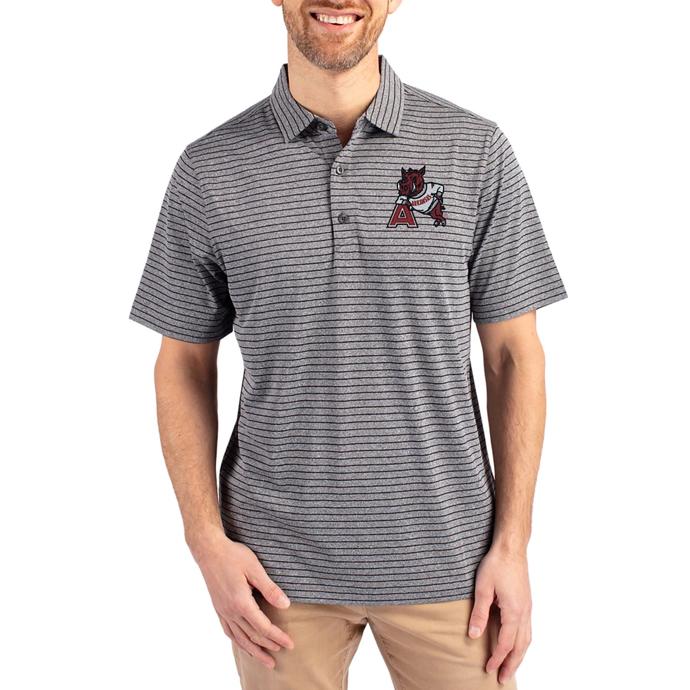 Men's Cutter & Buck Heather Arkansas Razorbacks Forge Eco Stripe Stretch Recycled Polo