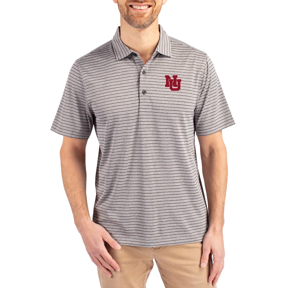 Men's Cutter & Buck Heather Gray Nebraska Huskers Forge Eco Stripe Stretch Recycled Polo