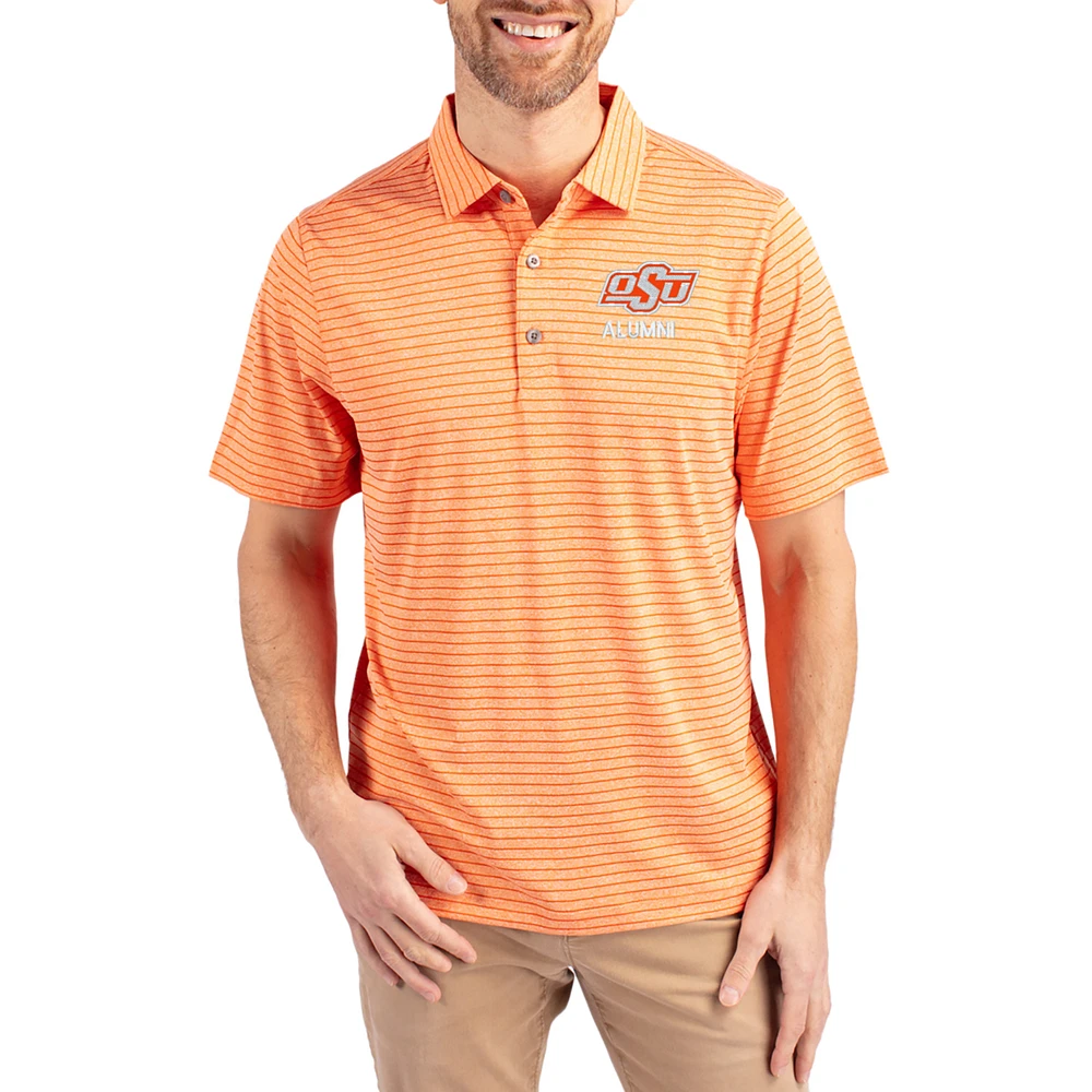 Men's Cutter & Buck Heather Oklahoma State Cowboys Alumni Forge Eco Double Stripe Stretch Recycled Polo