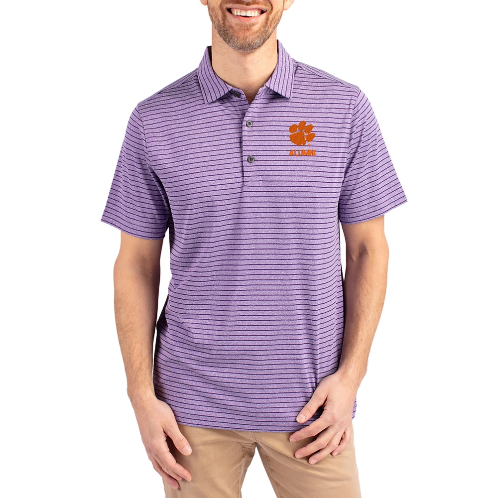 Men's Cutter & Buck Heather Clemson Tigers Alumni Forge Eco Double Stripe Stretch Recycled Polo