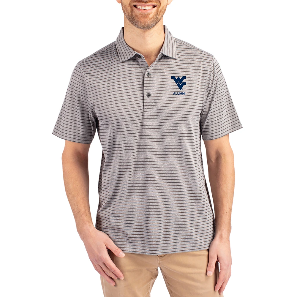 Men's Cutter & Buck Heather Gray West Virginia Mountaineers Alumni Forge Eco Double Stripe Stretch Recycled Polo