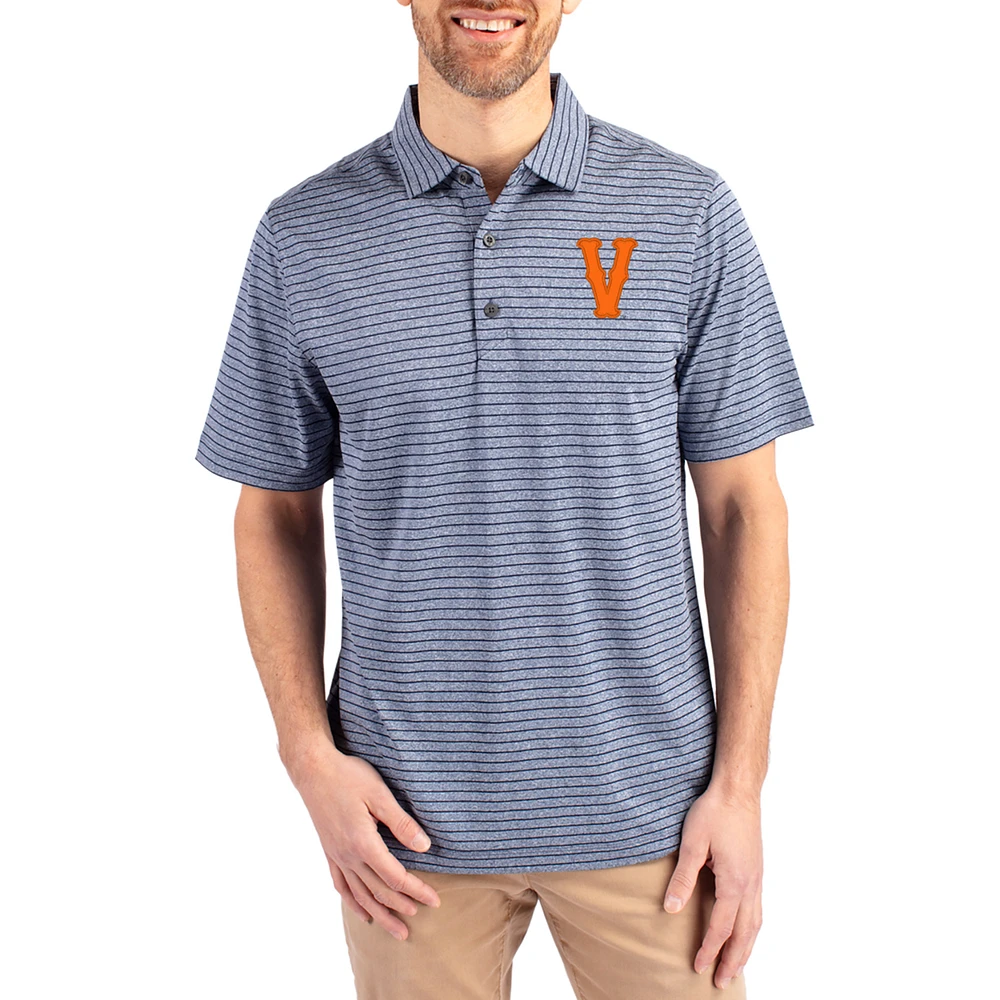 Men's Cutter & Buck Heather Navy Virginia Cavaliers Vault Forge Eco Double Stripe Stretch Recycled Polo