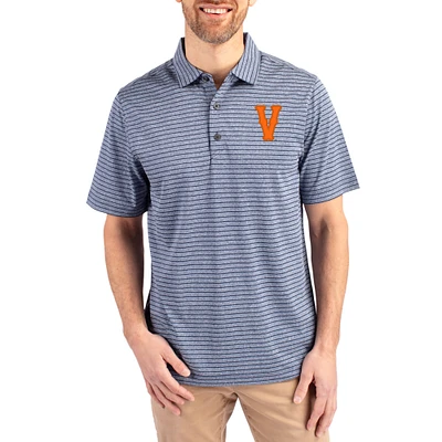 Men's Cutter & Buck Heather Navy Virginia Cavaliers Vault Forge Eco Double Stripe Stretch Recycled Polo