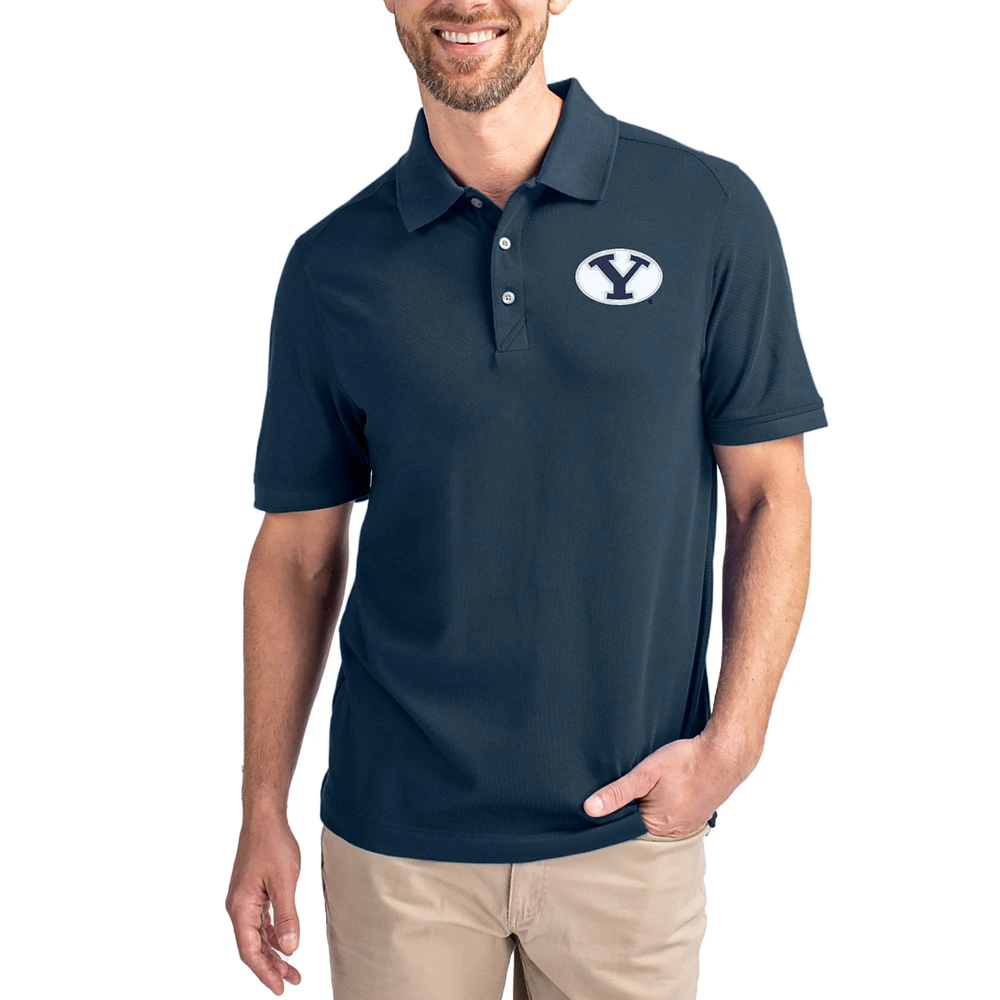 Men's Cutter & Buck Navy BYU Cougars Advantage Eco Pique Tri-Blend Polo