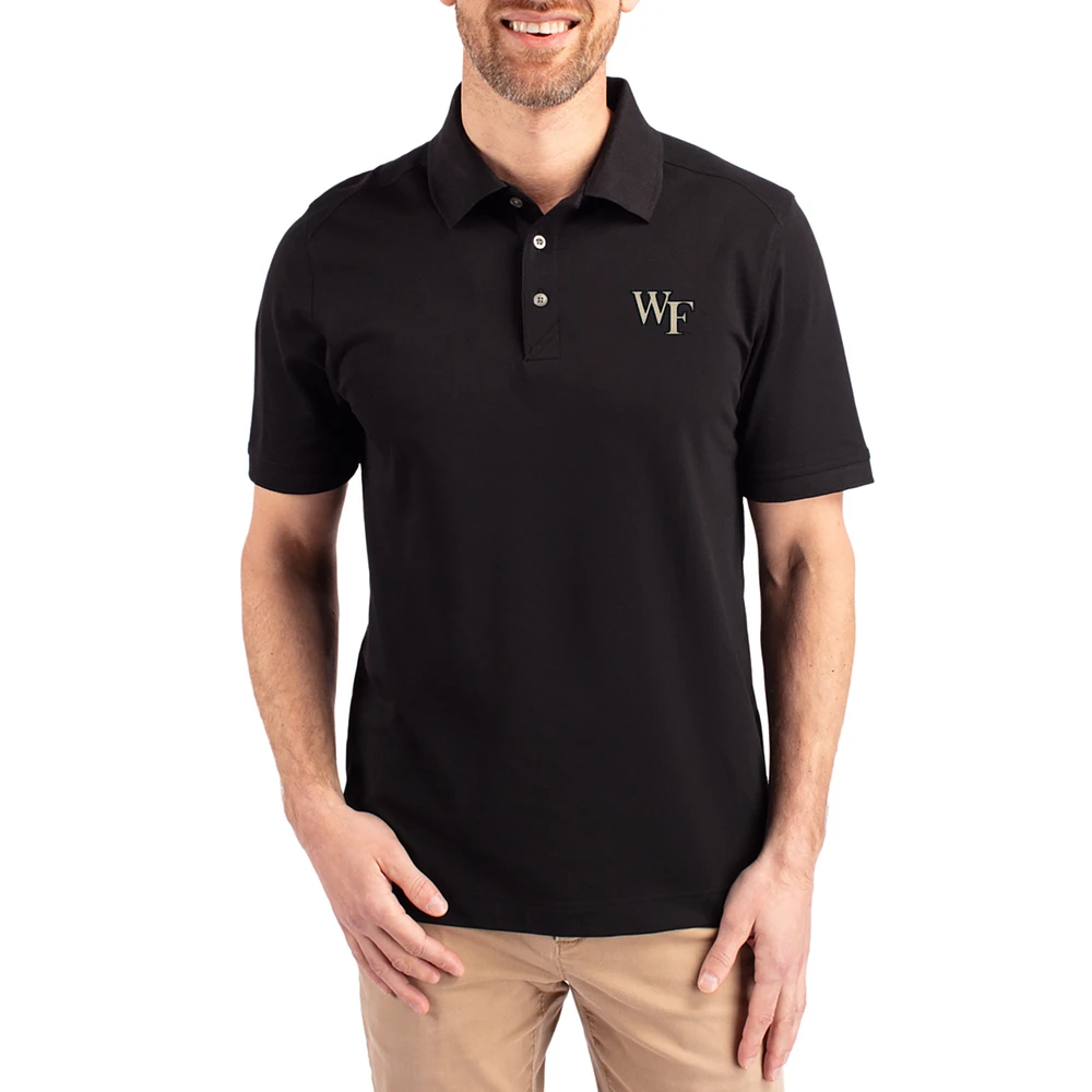 Men's Cutter & Buck Black Wake Forest Demon Deacons Advantage Eco Pique Tri-Blend Polo