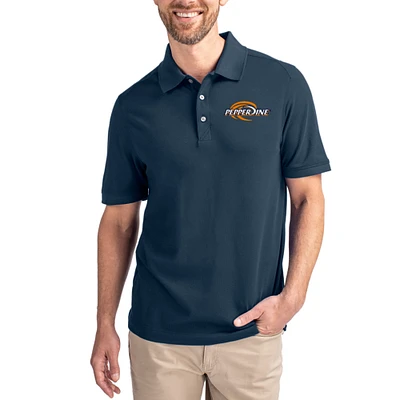 Men's Cutter & Buck Navy Pepperdine Waves Advantage Eco Pique Tri-Blend Polo