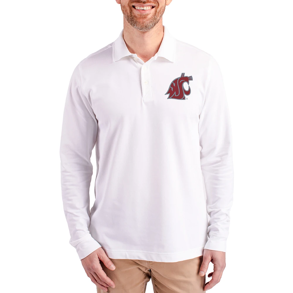 Men's Cutter & Buck Washington State Cougars Advantage Eco Tri-Blend Pique Long Sleeve Polo