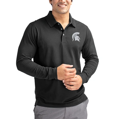 Men's Cutter & Buck Michigan State Spartans Advantage Eco Tri-Blend Pique Long Sleeve Polo