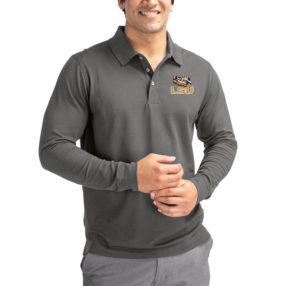 Men's Cutter & Buck LSU Tigers Advantage Eco Tri-Blend Pique Long Sleeve Polo