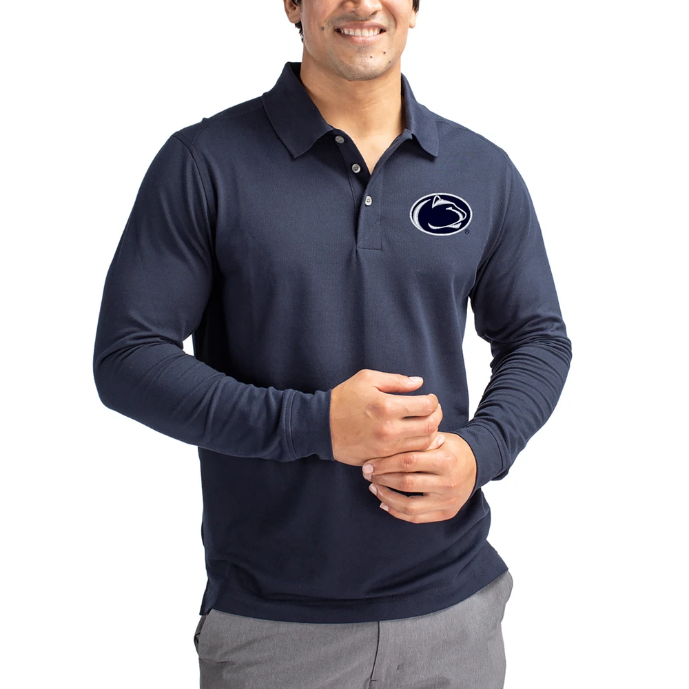 Men's Cutter & Buck Navy Penn State Nittany Lions Advantage Eco Tri-Blend Pique Long Sleeve Polo