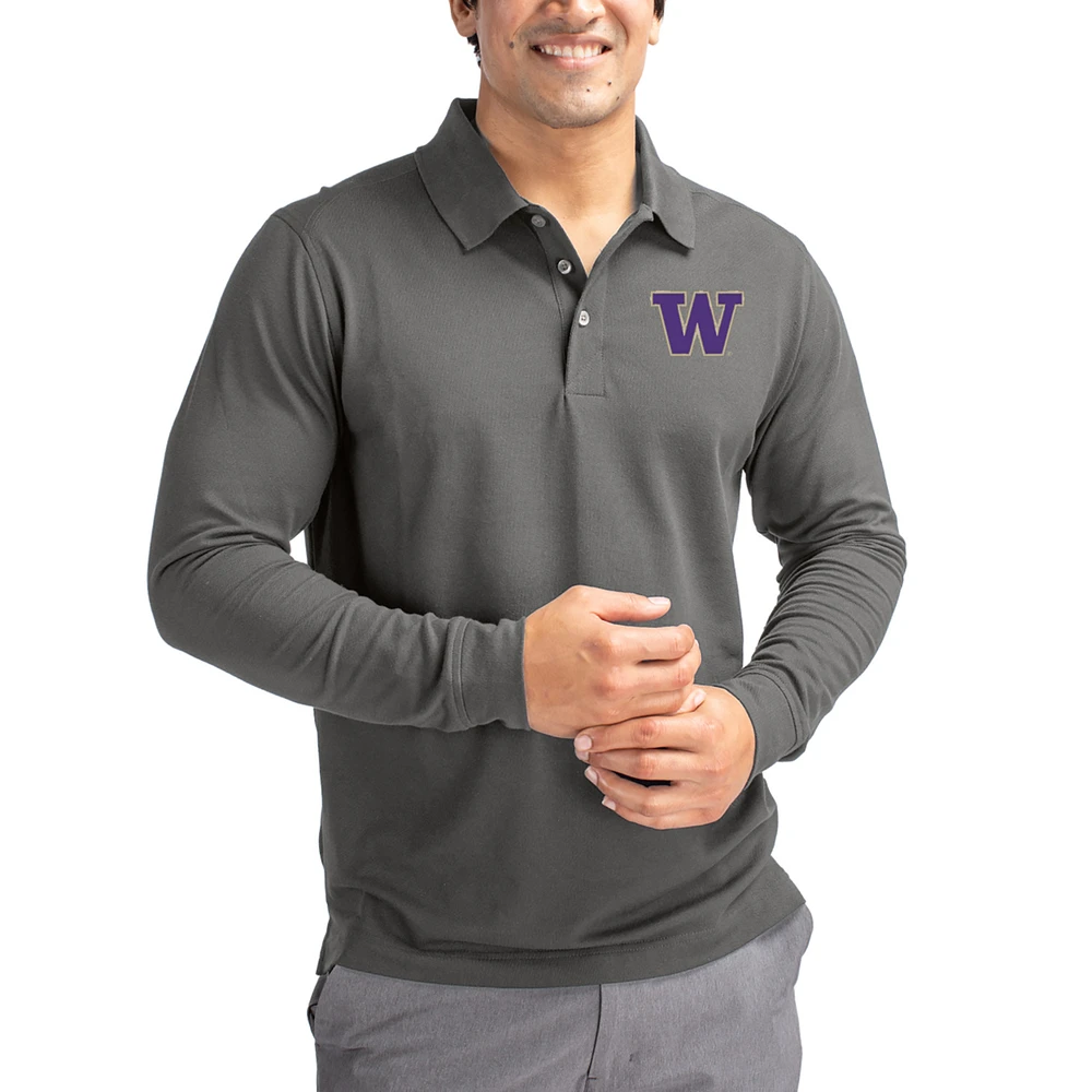 Men's Cutter & Buck Washington Huskies Advantage Eco Tri-Blend Pique Long Sleeve Polo