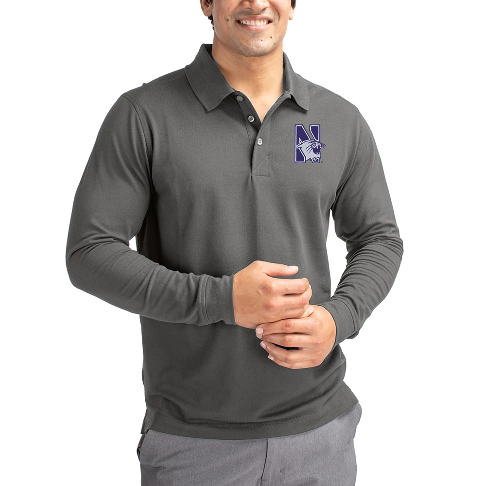 Men's Cutter & Buck Northwestern Wildcats Advantage Eco Tri-Blend Pique Long Sleeve Polo