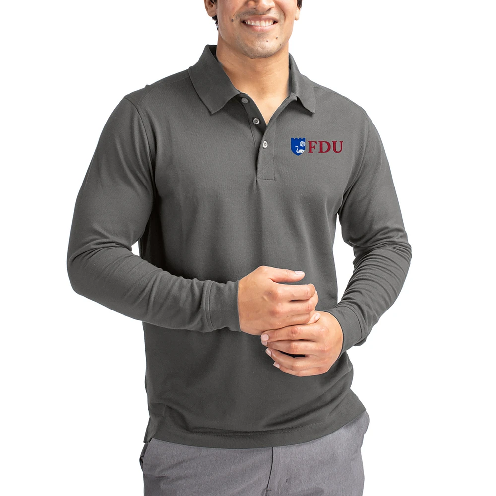 Men's Cutter & Buck Fairleigh Dickinson Knights Advantage Eco Tri-Blend Pique Long Sleeve Polo