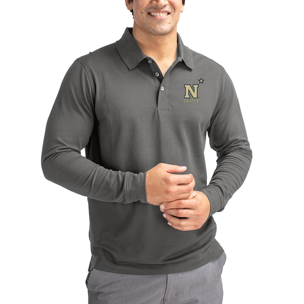 Men's Cutter & Buck Navy Midshipmen Advantage Eco Tri-Blend Pique Long Sleeve Polo