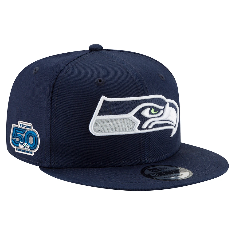 Men's New Era College Navy Seattle Seahawks 50th Season Side Patch 9FIFTY Snapback Hat