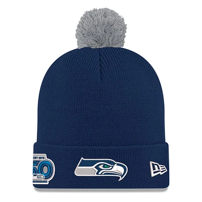 Men's New Era College Navy Seattle Seahawks 50th Season Cuffed Pom Knit Hat