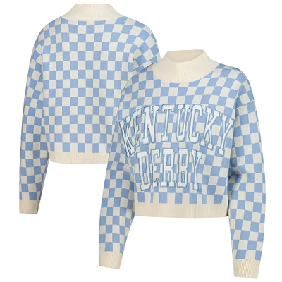 Women's Gameday Social Light Blue Kentucky Derby Checkered Sweater