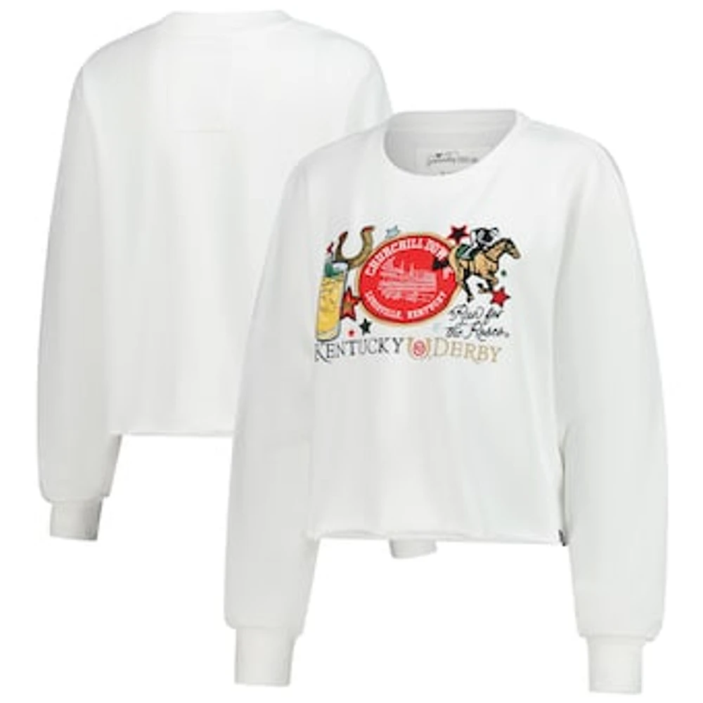 Women's Gameday Social White Kentucky Derby Patch Cropped Pullover Sweatshirt