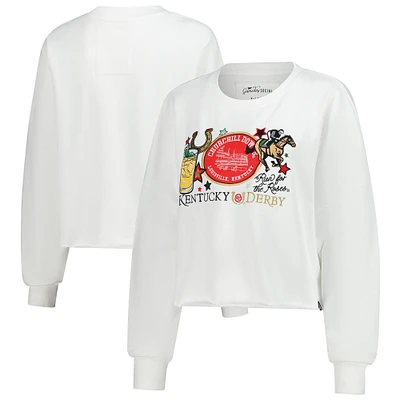 Women's Gameday Social White Kentucky Derby Patch Cropped Pullover Sweatshirt