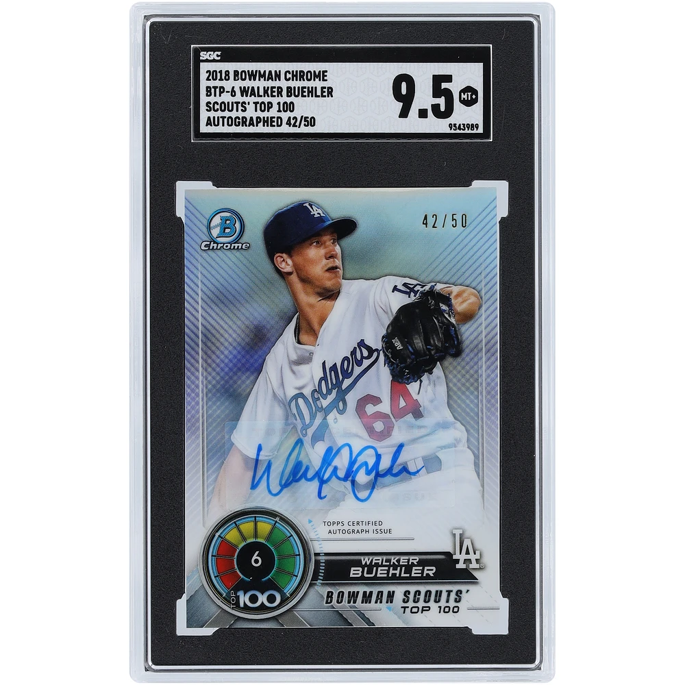 Walker Buehler Los Angeles Dodgers Autographed 2018 Bowman Chrome Scouts Top 100 Autograph #BTP-6 #42/50 SGC Authenticated 9.5 Card