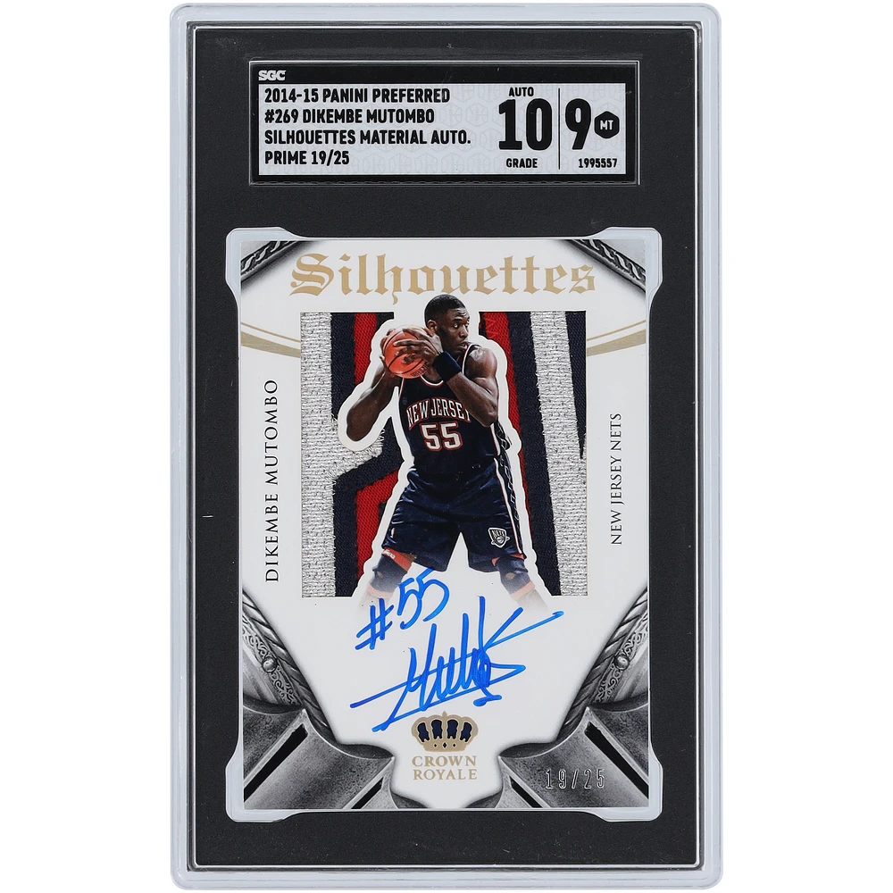 Dikembe Mutombo New Jersey Nets Autographed 2014-15 Panini Preferred Prime Silhouettes Material Autograph 3 Color Relic #269 #19/25 SGC Authenticated 9/10 Card