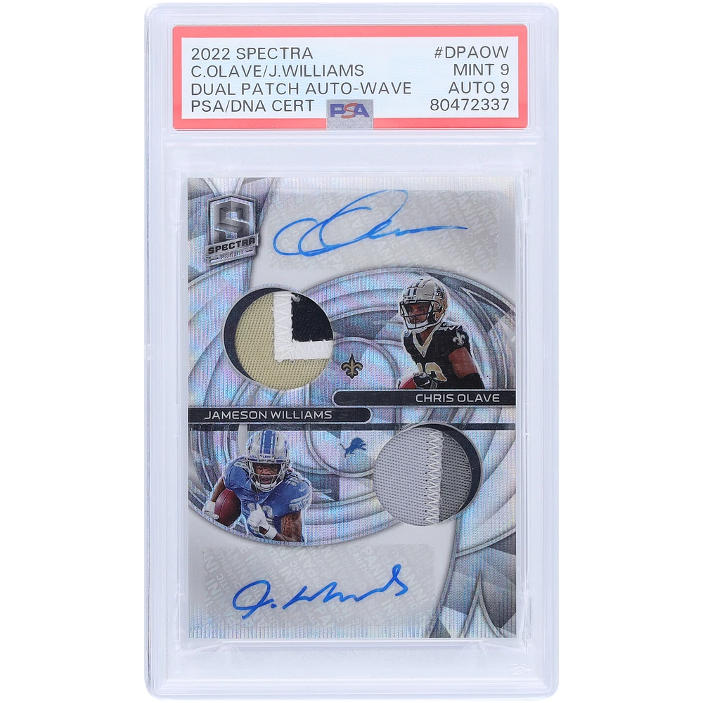 Chris Olave and Jameson Williams Autographed 2022 Panini Spectra Dual Relic Auto Wave #DPA-OW #8/16 PSA Authenticated 9/9 Rookie Card