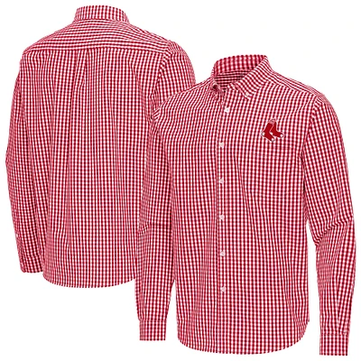Men's Antigua Red Boston Sox Ellis Woven Tri-Blend Button-Down Shirt