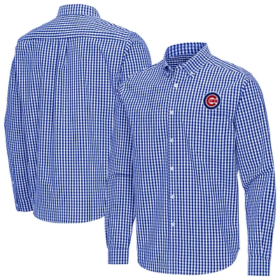 Men's Antigua Royal Chicago Cubs Ellis Woven Tri-Blend Button-Down Shirt