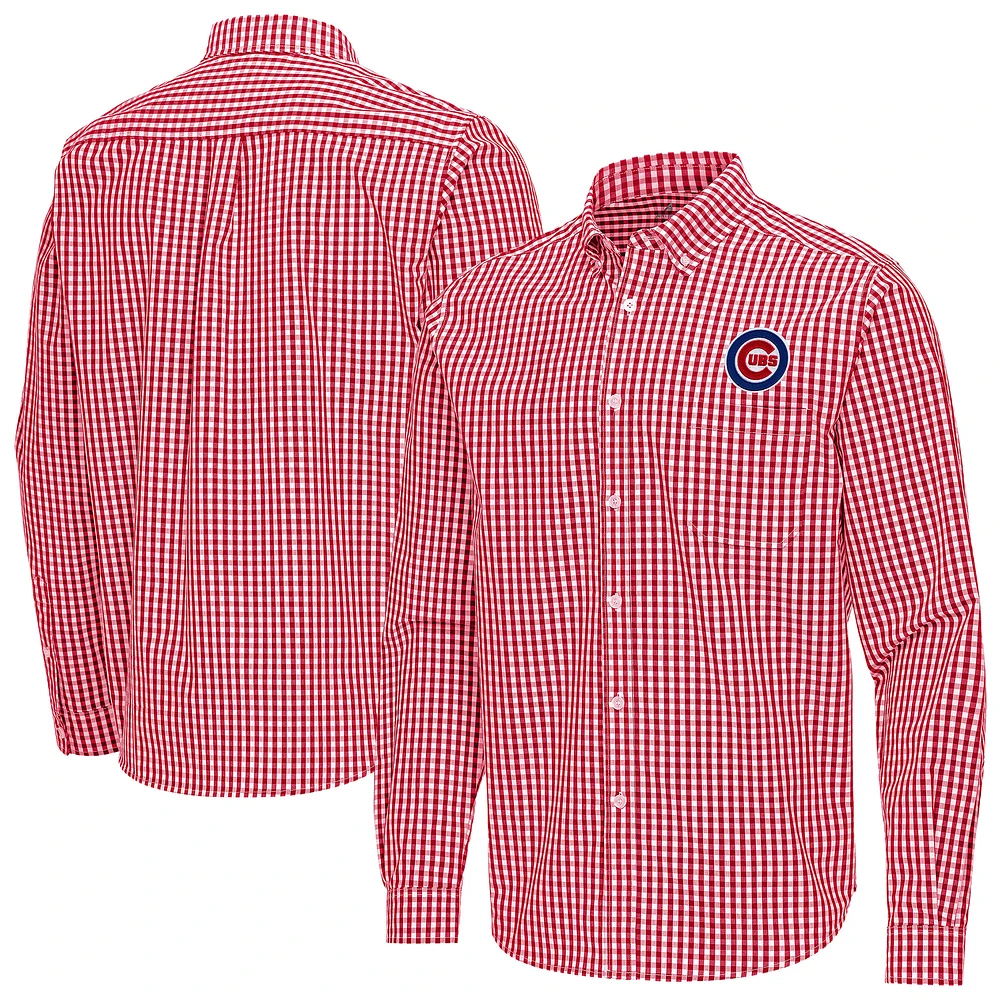 Men's Antigua Chicago Cubs Ellis Woven Tri-Blend Button-Down Shirt