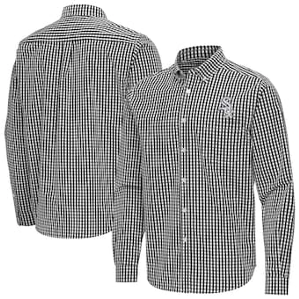 Men's Antigua Black Chicago White Sox Ellis Woven Tri-Blend Button-Down Shirt