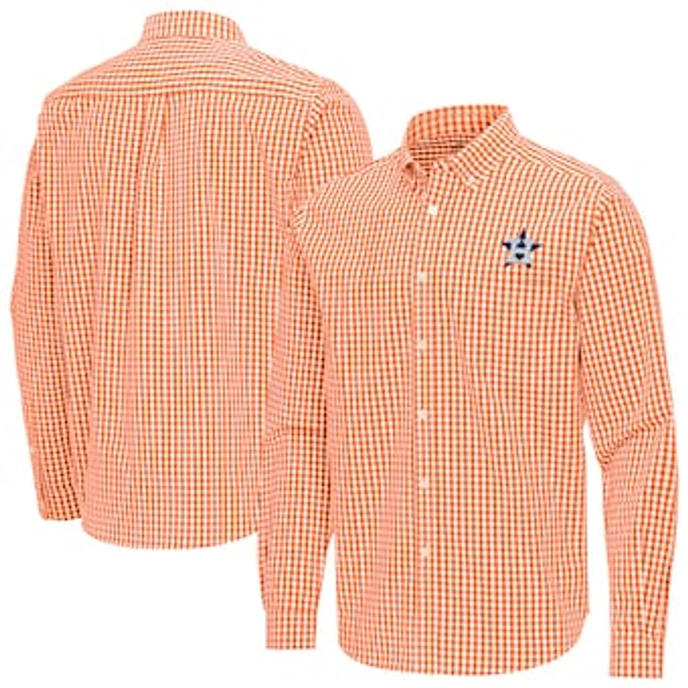 Men's Antigua Houston Astros Ellis Woven Tri-Blend Button-Down Shirt