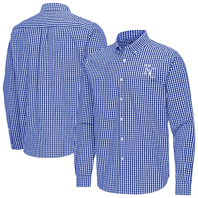 Men's Antigua Royal Kansas City Royals Ellis Woven Tri-Blend Button-Down Shirt