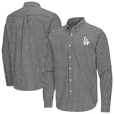 Men's Antigua Los Angeles Dodgers Ellis Woven Tri-Blend Button-Down Shirt