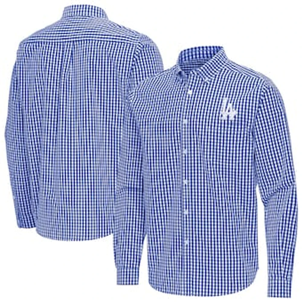 Men's Antigua Royal Los Angeles Dodgers Ellis Woven Tri-Blend Button-Down Shirt