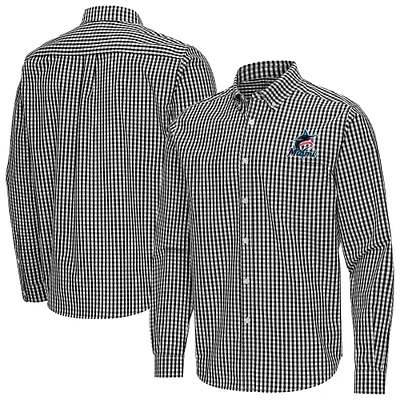 Men's Antigua Miami Marlins Ellis Woven Tri-Blend Button-Down Shirt