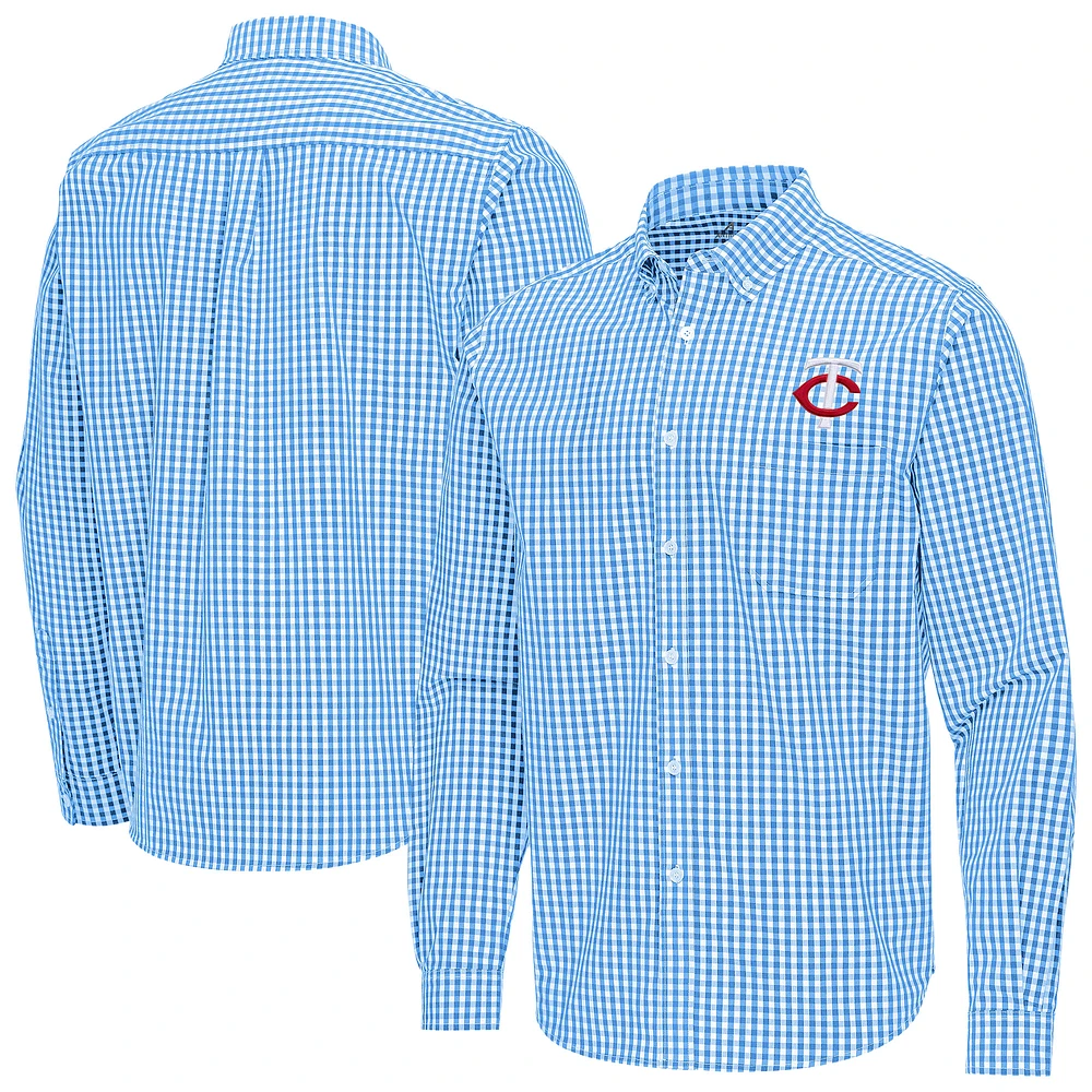 Men's Antigua Light Blue Minnesota Twins Ellis Woven Tri-Blend Button-Down Shirt