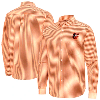 Men's Antigua Orange Baltimore Orioles Ellis Woven Tri-Blend Button-Down Shirt