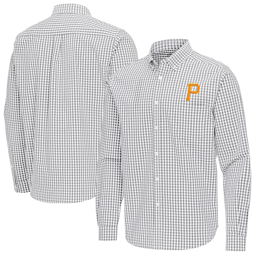 Men's Antigua Gray Pittsburgh Pirates Ellis Woven Tri-Blend Button-Down Shirt