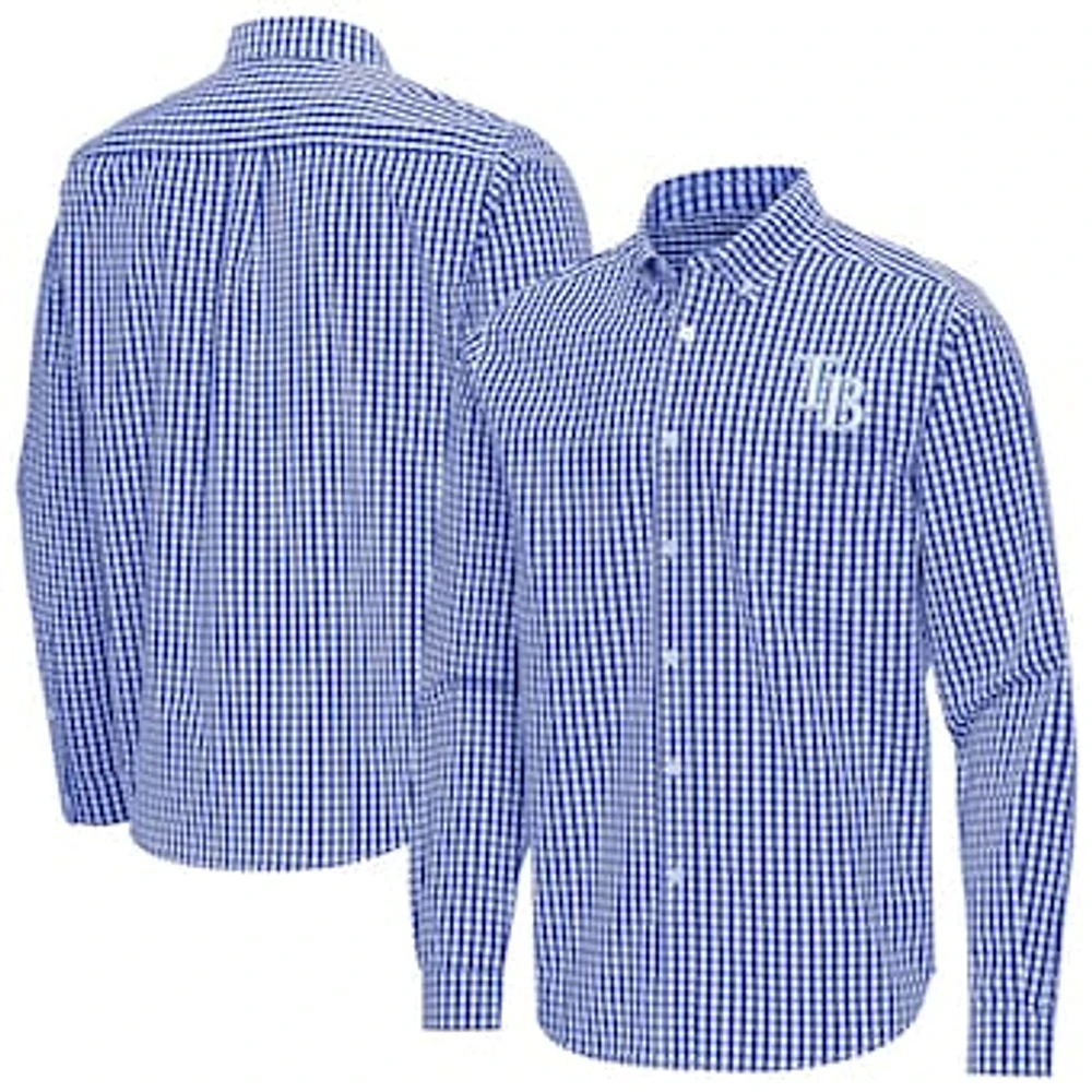 Men's Antigua Royal Tampa Bay Rays Ellis Woven Tri-Blend Button-Down Shirt
