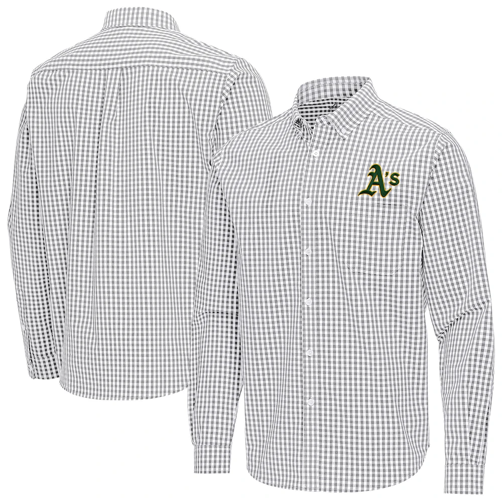 Men's Antigua Gray Athletics Ellis Woven Tri-Blend Button-Down Shirt